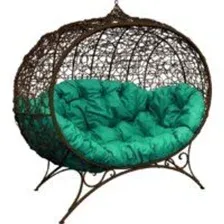 Садовый диван M-Group Улей на ножках 11220204 (коричневый ротанг/зеленая подушка)