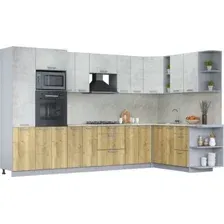 Готовая кухня Интерлиния Мила Лайт 1.88x3.4 правая (бетон лайт/дуб золотой/опал светлый)