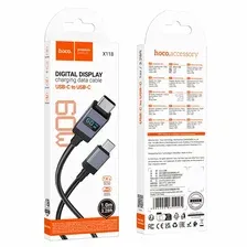 Дата-кабель Hoco X118 Type C -Туре С(дисплей 60 W,1 м) цвет: Чёрный
