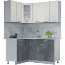Готовая кухня Интерлиния Мила 12x16 (персидский жемчуг/бетон портленд/серый каспий)