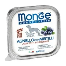 Влажный корм Monge Dog Natural Monoprotein Fruits для собак, паштет из ягненка с черникой, ламистер 150 г
