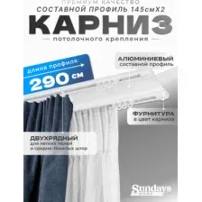 Карниз для штор Sundays Home D-6-P двухрядный (2.9м, составной, белый)