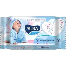 Влажные салфетки Aura Ультра Комфорт с экстрактом алоэ и витамином Е (120 шт)