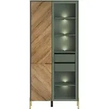 Шкаф-витрина Black Red White Siena с подсветкой REG1W1D (дымчатый зеленый/дуб вотан)