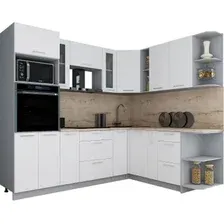 Готовая кухня Интерлиния Мила Gloss 1.88x2.4 правая (белый софт/белый софт/травертин серый)