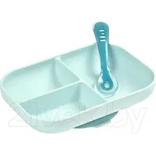 Набор детской посуды Beaba Set Repas Silicone Avec Ventouse Bleu 913455