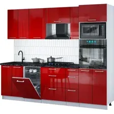 Готовая кухня Интерлиния Мила Gloss 2.55-ПМ3 (красный глянец/красный глянец/кастилло темный)