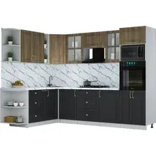 Готовая кухня Интерлиния Мила Шато 1.88x2.8 ВТ LV (дуб вотан/черный/белый гранит)