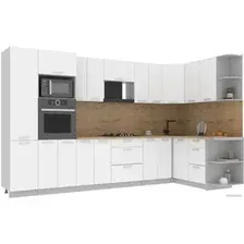 Готовая кухня Интерлиния Мила Лайт 1.68x3.4 правая (белый платинум/белый платинум/дуб бунратти)