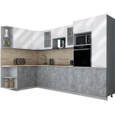 Готовая кухня Интерлиния Мила Gloss 1.68x3.2 левая (белый глянец/керамика/травертин серый)