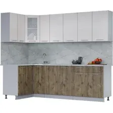 Готовая кухня Интерлиния Мила 12x25 (вудлайн кремовый/дуб веллингтон/серый каспий)