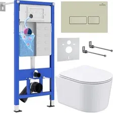 Унитаз подвесной Roxen Simple Compact в комплекте с инсталляцией StounFix Dual Fresh 6 в 1 966686 (кнопка: бежевый)