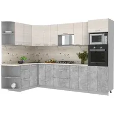 Готовая кухня Интерлиния Мила Лайт 1.68x3.0 левая (вудлайн кремовый/бетон/бискайская сосна)