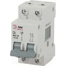 Выключатель автоматический ЭРА Simple-Mod-10 ВА 47-29 2P 6А 4.5кА C / Б0039227
