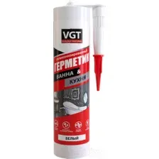 Герметик силиконовый VGT Для наружных и внутренних работ для ванной и кухни (400гр, белый)