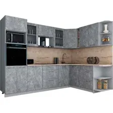 Готовая кухня Интерлиния Мила Gloss 1.88x2.8 правая (керамика/керамика/травертин серый)