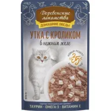 Влажный корм для кошек Деревенские лакомства Утка с кроликом в нежном желе (70г)