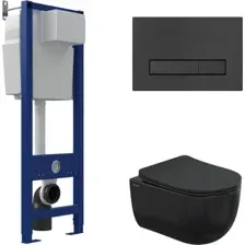 Унитаз подвесной Berges Wasserhaus Ventas Black Rimless  АТОМ 410 AT-043343 (с сиденьем)