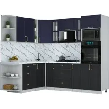 Готовая кухня Интерлиния Мила Шато 1.88x2.4 ВТ LV (индиго/черный/белый гранит)