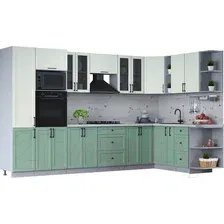 Готовая кухня Интерлиния Тренд 1.88x3.4 ВТ правая (мята/белый/бискайская сосна)
