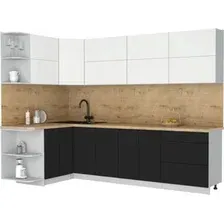 Готовая кухня Интерлиния Мила Матте 1.5x2.8 А (белый/черный/дуб бунратти)