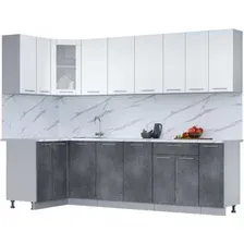 Готовая кухня Интерлиния Мила 12x27 (белый платинум/бетон портленд/белый гранит)