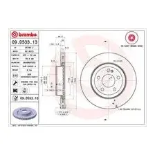 Тормозной диск BREMBO 09D53313 вентилируемый , задняя ось