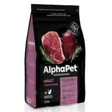Корм AlphaPet, для взрослых кошек, с говядиной и печенью, 1,5 кг