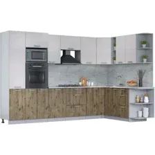 Готовая кухня Интерлиния Мила Лайт 1.88x3.2 правая (вудлайн кремовый/дуб веллингтон/серый каспий)