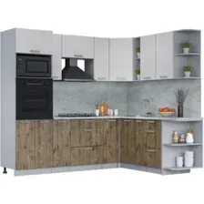 Готовая кухня Интерлиния Мила Лайт 1.88x2.4 правая (вудлайн кремовый/дуб веллингтон/серый каспий)