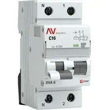 Дифференциальный автомат EKF Averes DVA-6 2P 16А 30мА (C) 6кА тип A rcbo6-1pn-16C-30-a-av