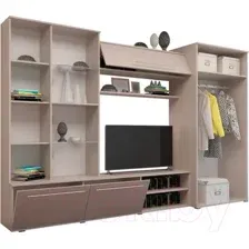 Стенка Горизонт Монако (МДФ ясень шимо светлый-какао перламутр глянец)