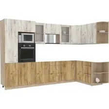 Готовая кухня Интерлиния Мила 1.68x3.2 правая без столешницы (дуб белый/дуб золотой)
