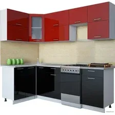 Готовая кухня Интерлиния Мила Gloss 50-12x24 (бордовый/черный глянец)