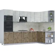 Готовая кухня Интерлиния Мила Лайт 1.68x3.0 правая (бетон лайт/дуб веллингтон/опал светлый)