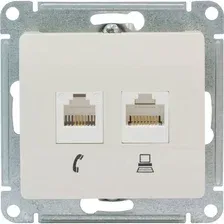 GLOSSA РОЗЕТКА двойная RJ11RJ45 кат.5e, механизм, АЛЮМИНИЙ