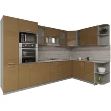 Готовая кухня Интерлиния Мила Gloss 1.88x3.2 правая (капучино-капучино)