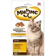 Лакомство для кошек Мнямс Здоровье и красота. Хрустящие подушечки с лососем 60 г