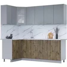 Готовая кухня Интерлиния Мила 12x22 (серебро/дуб веллингтон/белый гранит)