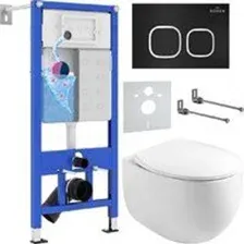 Унитаз подвесной Roxen Egg в комплекте с инсталляцией StounFix Dual Fresh 6 в 1 964079 (кнопка: черн