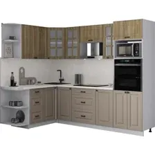 Готовая кухня Интерлиния Мила Деко 1.68x2.6 LV (луна/дуб вотан/опал светлый)