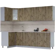 Готовая кухня Интерлиния Мила 12x26 (дуб веллингтон/дуб веллингтон/травертин серый)