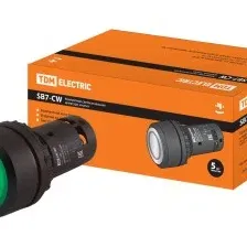 Кнопка SB7-CW3361 с возвратом, 1НО, d22 мм, с подсветкой 220 В LED, зеленая, IP54 TDM