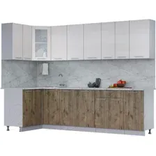 Готовая кухня Интерлиния Мила 12x28 (вудлайн кремовый/дуб веллингтон/серый каспий)