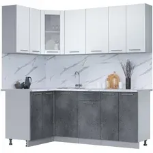 Готовая кухня Интерлиния Мила 12x20 (белый платинум/бетон портленд/белый гранит)