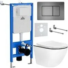 Унитаз подвесной Roxen Antares Black в комплекте с инсталляцией StounFix Dual Fresh 6 в 1 964862 (кн