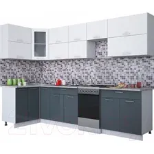 Готовая кухня Интерлиния Мила Gloss 50-12x30 (белый/асфальт глянец)