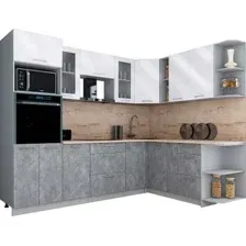 Готовая кухня Интерлиния Мила Gloss 1.88x2.6 правая (белый глянец/керамика/травертин серый)