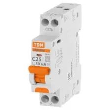 Автоматический выключатель дифференциального тока 63М 2P(1PN) C25 30мА 4,5кА тип АС TDM SQ0202-0062