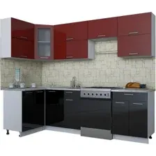 Готовая кухня Интерлиния Мила Gloss 60-12x26 (бордовый/черный глянец)